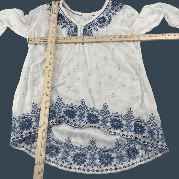 J.Jill Womens White & Blue Embroidered Tunic Top XS Boho‎ Blouse - Picture 2 of 5